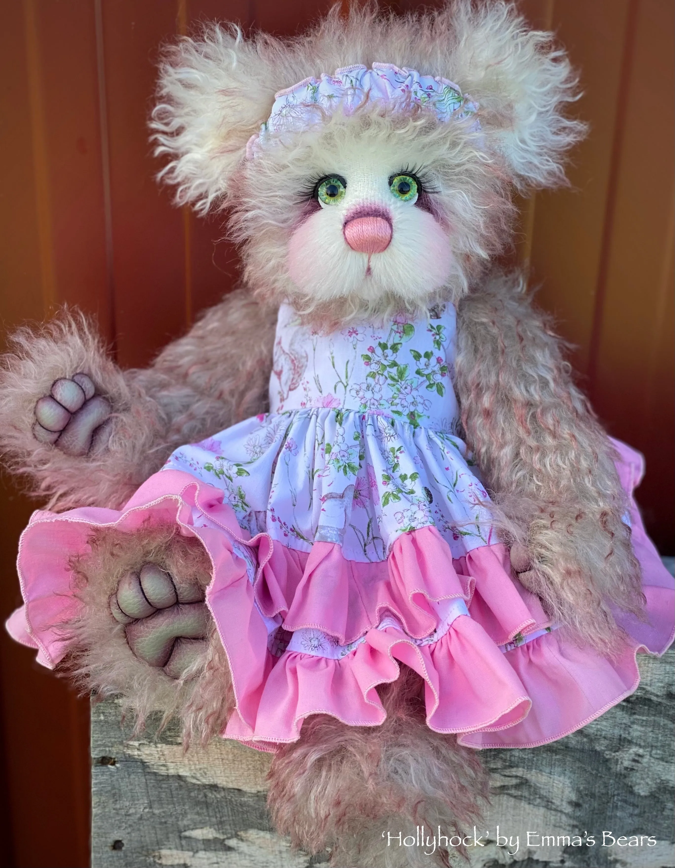 Hollyhock - 16" Tipped Curlylocks and Alpaca artist bear by Emma's Bears - OOAK