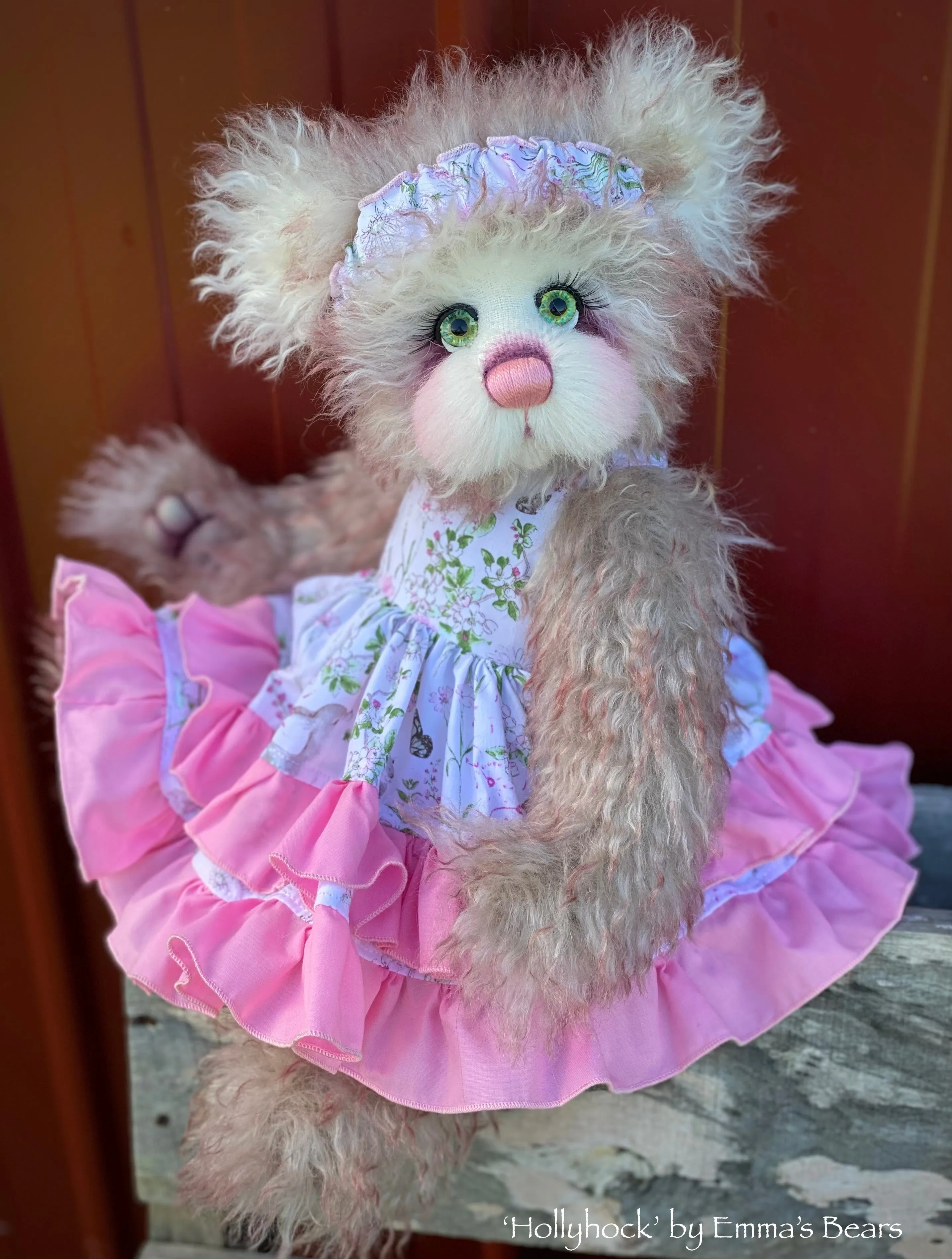 Hollyhock - 16" Tipped Curlylocks and Alpaca artist bear by Emma's Bears - OOAK