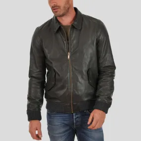 Ioan Black Bomber Leather Jacket for Men