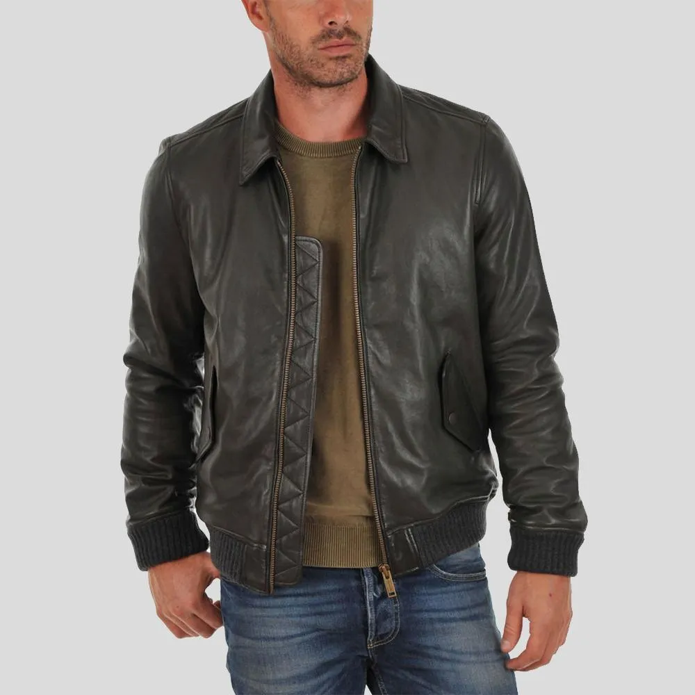 Ioan Black Bomber Leather Jacket for Men