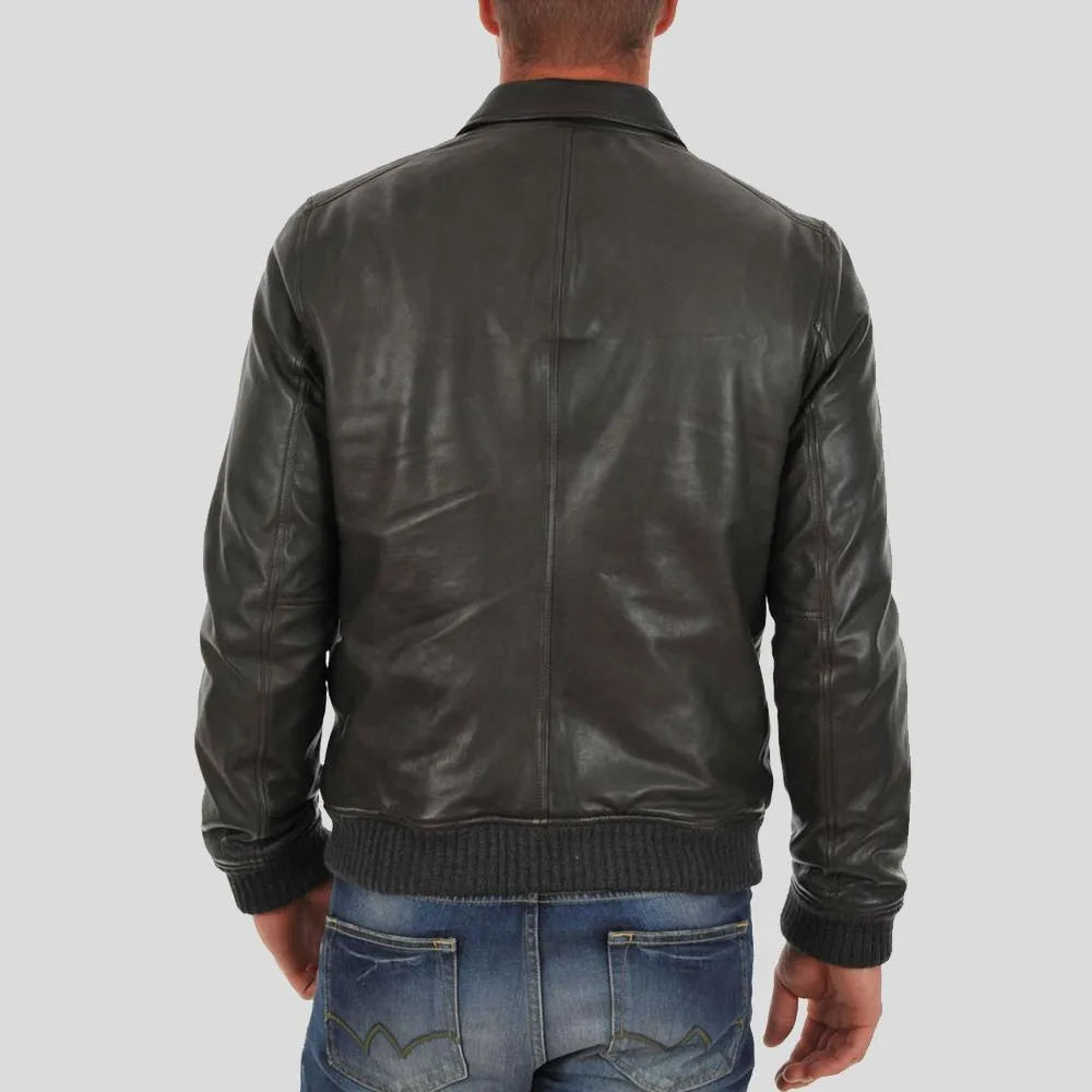 Ioan Black Bomber Leather Jacket for Men