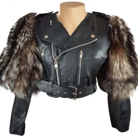 Jasmine Becker’s Cropped Leather Jacket With Belted Waist and Real Fox Fur on Sleeves