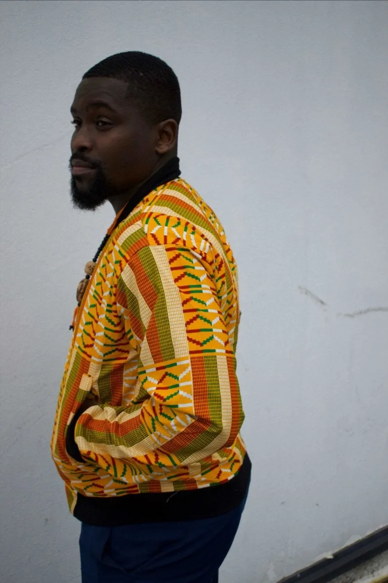 Kente Bomber Jacket in Orange African Print