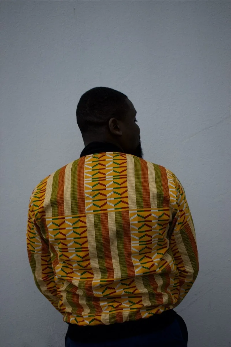 Kente Bomber Jacket in Orange African Print