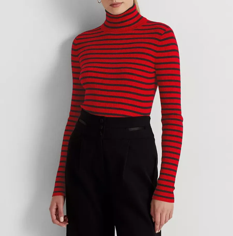 Lauren Ralph Lauren Striped Cotton-Blend Turtleneck Sweater