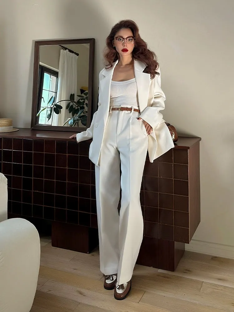 Le Palais Vintage Elegant White Loose Suit High Waist Wide Leg Pants-Jolene