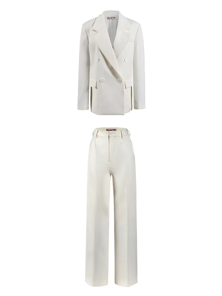 Le Palais Vintage Elegant White Loose Suit High Waist Wide Leg Pants-Jolene