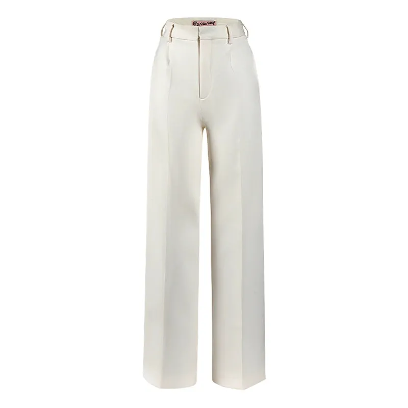 Le Palais Vintage Elegant White Loose Suit High Waist Wide Leg Pants-Jolene