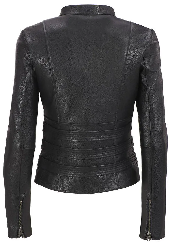 Leather Jackets Hub Womens Genuine Cowhide Leather Jacket (Black, Racer Jacket) - 1821040