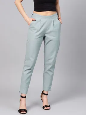 Light Grey Solid Cotton Slub Straight Pants