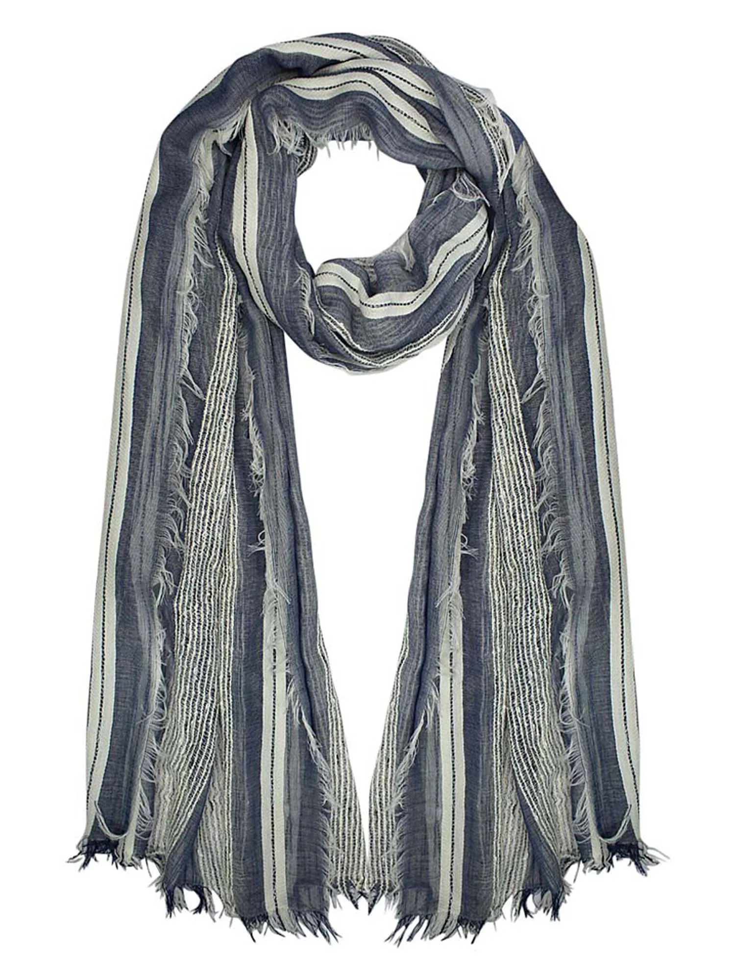 Lightweight Scarf With Bold Knit & Frayed Fringe