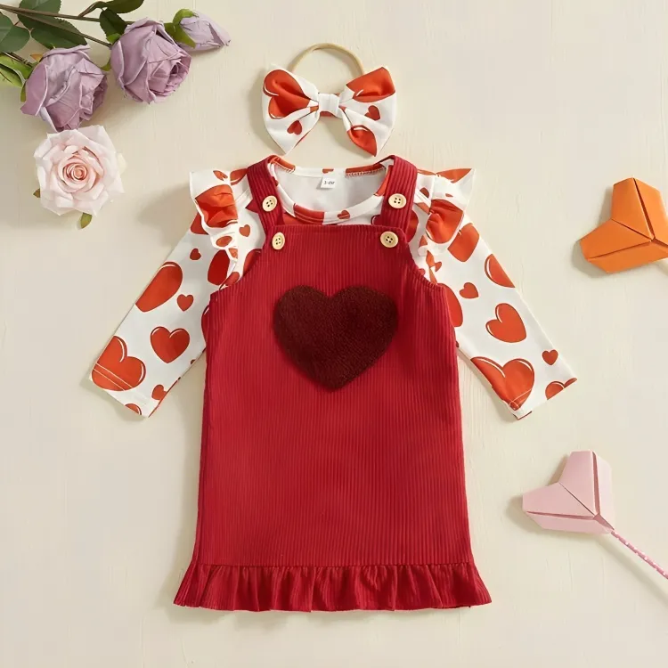 Long Sleeve Hearts Corduroy Baby Set