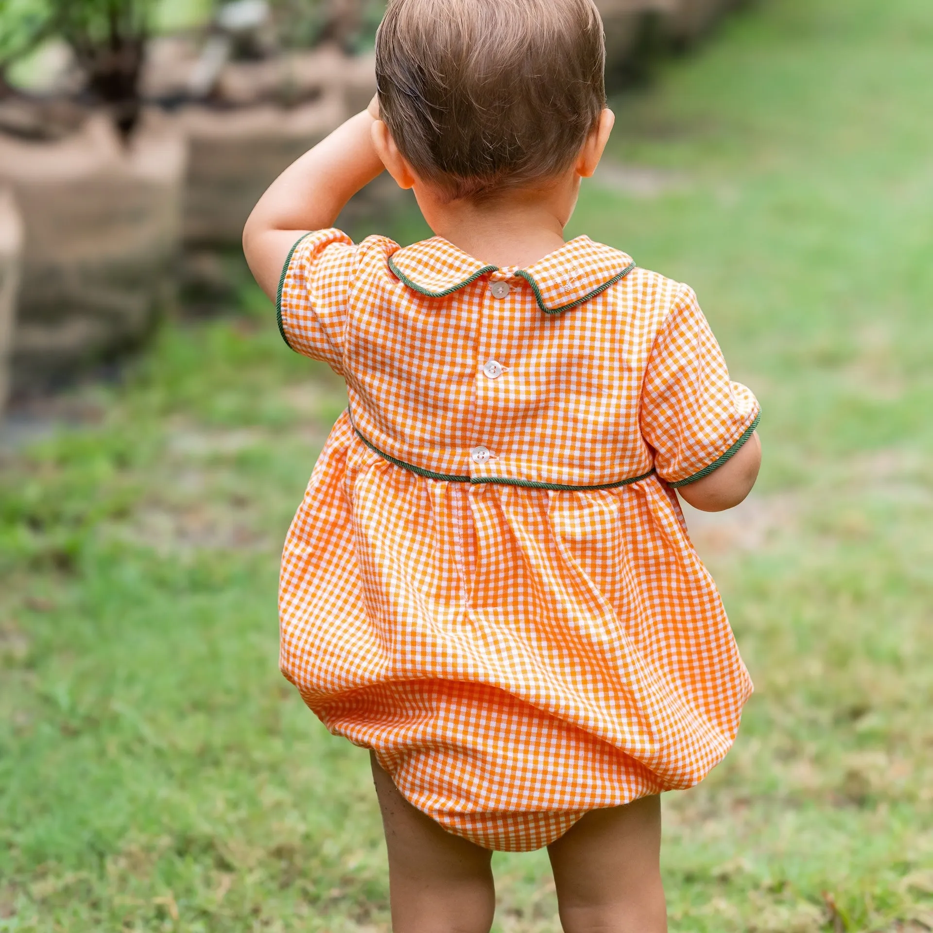 Lucas Boy Bubble - Orange Gingham