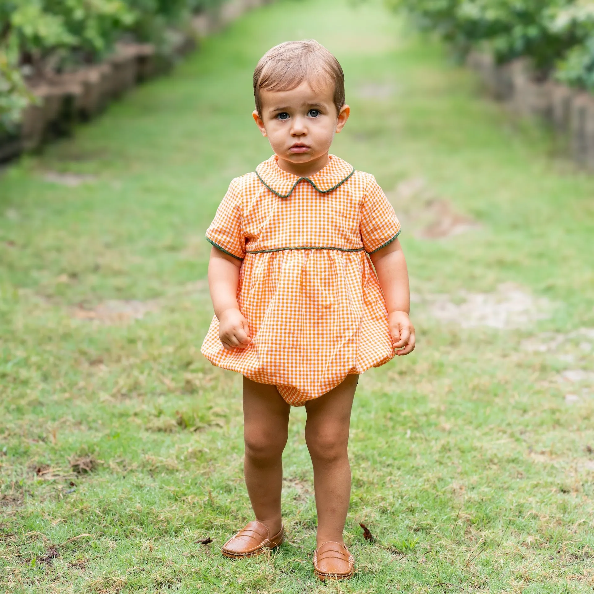 Lucas Boy Bubble - Orange Gingham