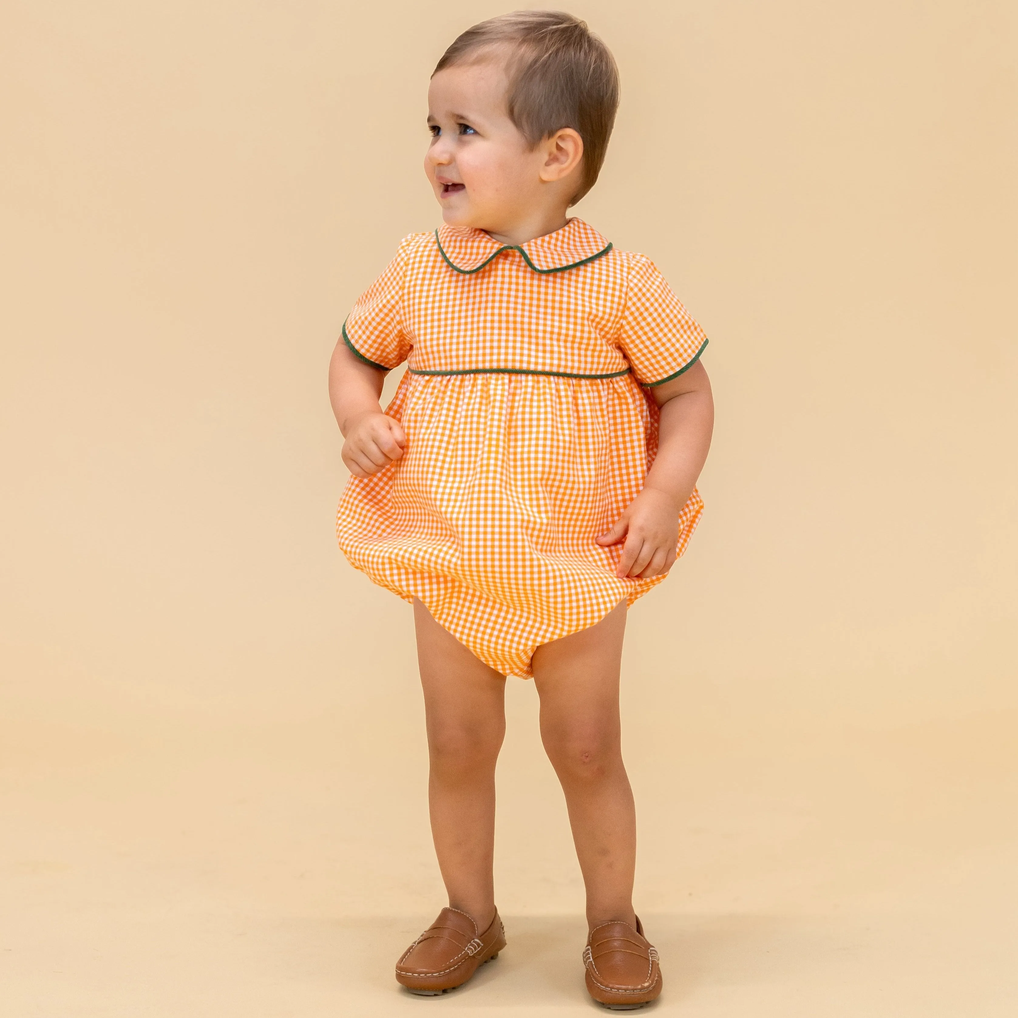 Lucas Boy Bubble - Orange Gingham