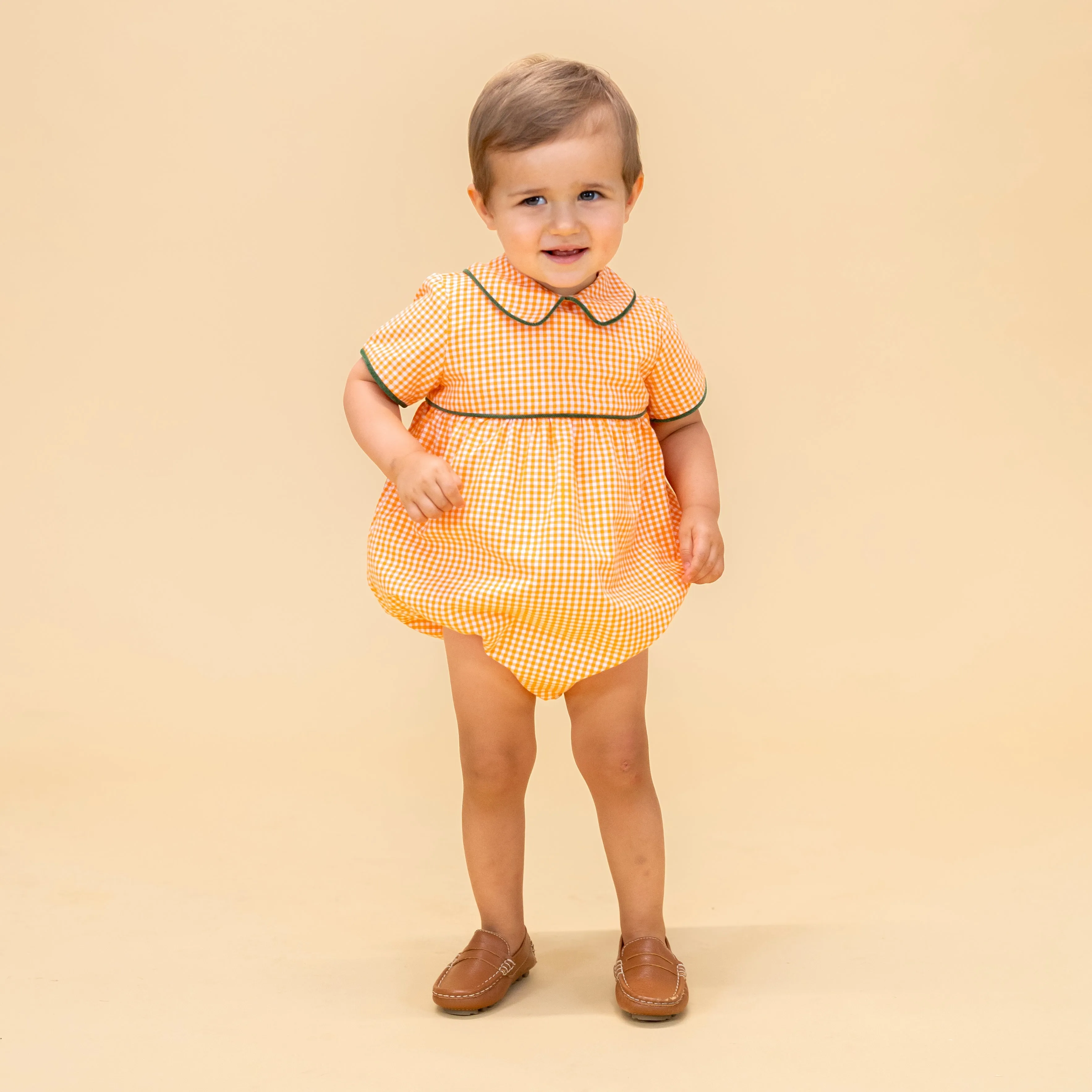 Lucas Boy Bubble - Orange Gingham