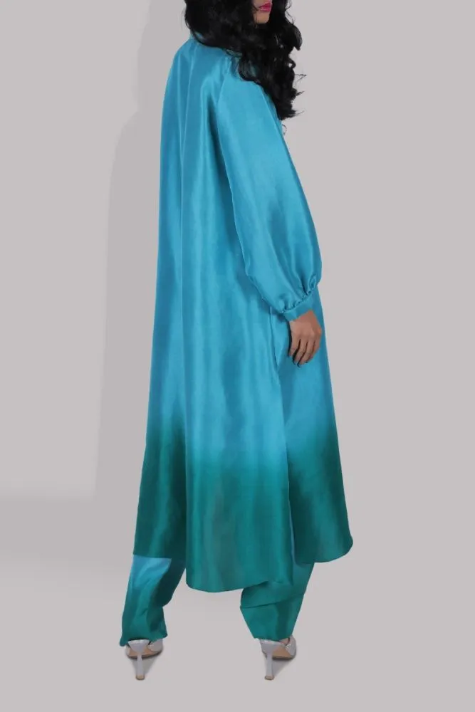 Luxe Edit '23 - Veredian Green & Emerald Green Ombre Raw Silk Tunic Set