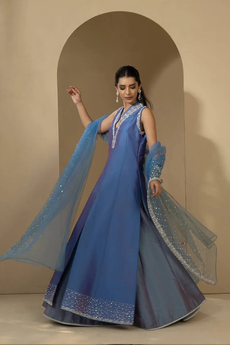 Luxe Pret '22 - Silver Ice Gown With Lehnga