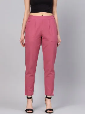 Magenta Solid Cotton Slub Straight Pants