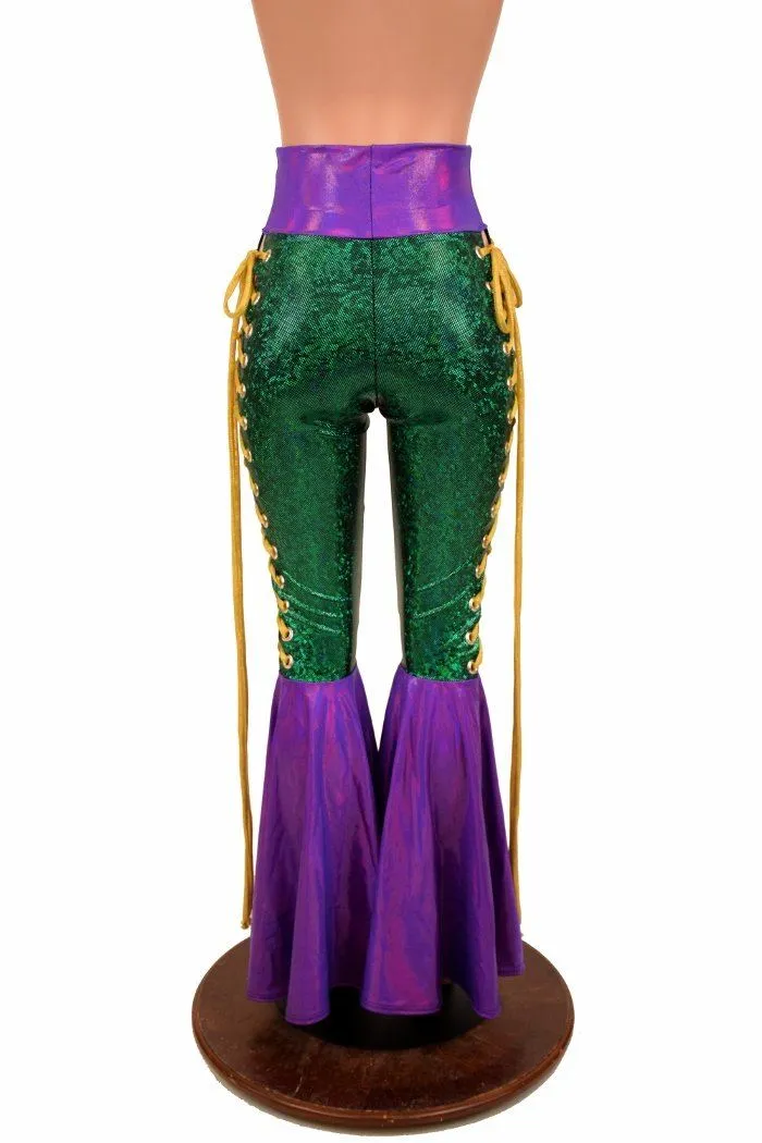 Mardi Gras 2PC Lace Up Top and Bell Bottom Pants Set