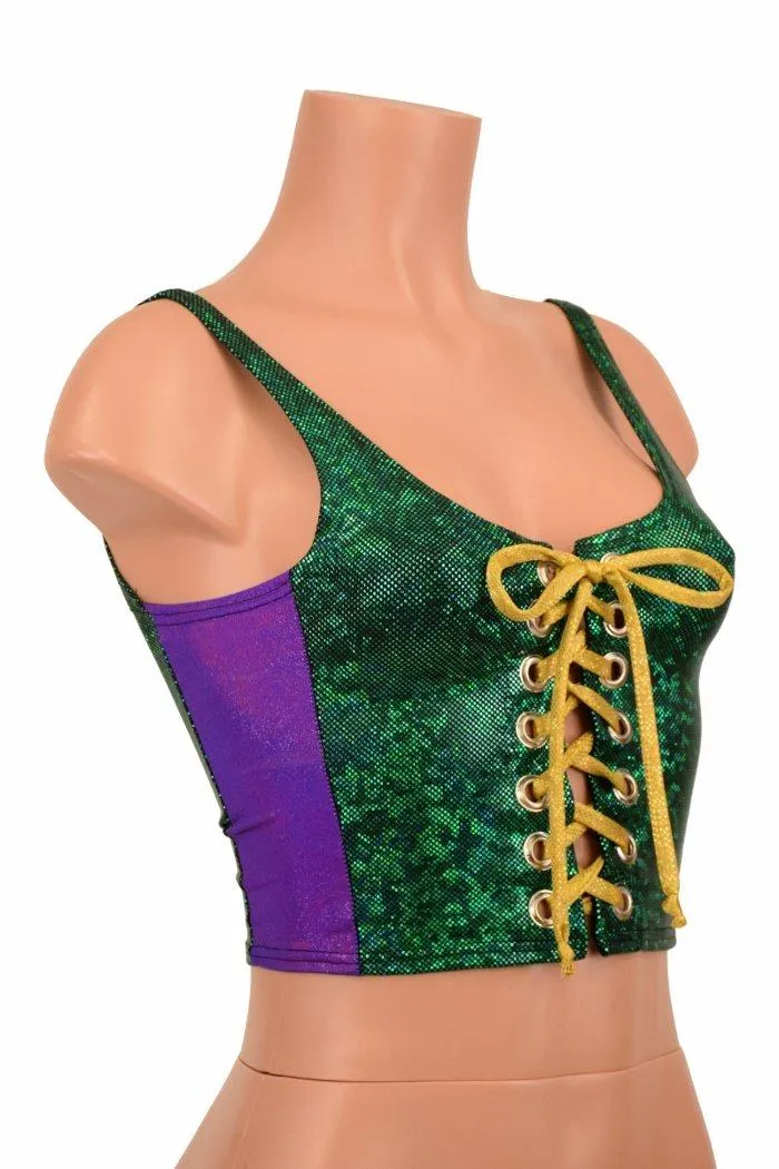 Mardi Gras 2PC Lace Up Top and Bell Bottom Pants Set