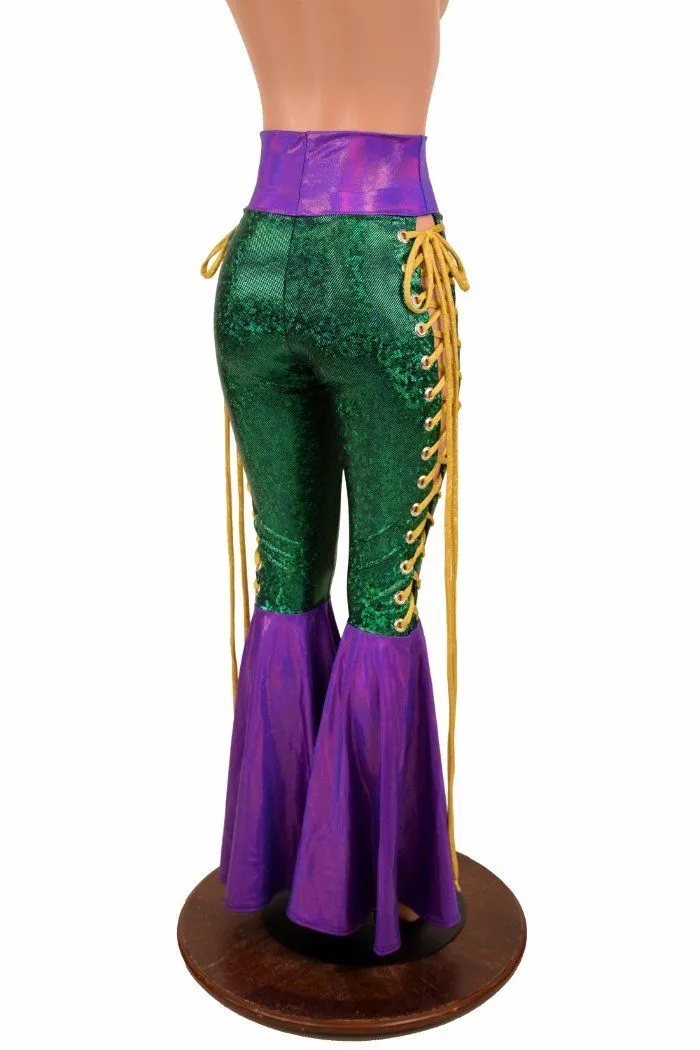 Mardi Gras 2PC Lace Up Top and Bell Bottom Pants Set