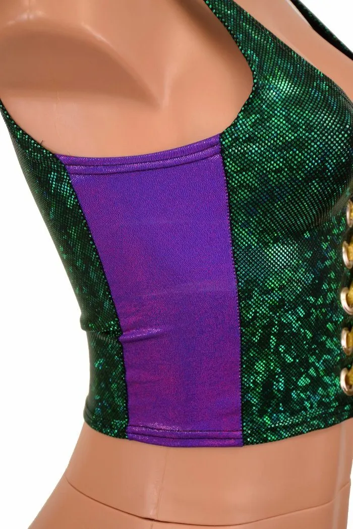 Mardi Gras 2PC Lace Up Top and Bell Bottom Pants Set