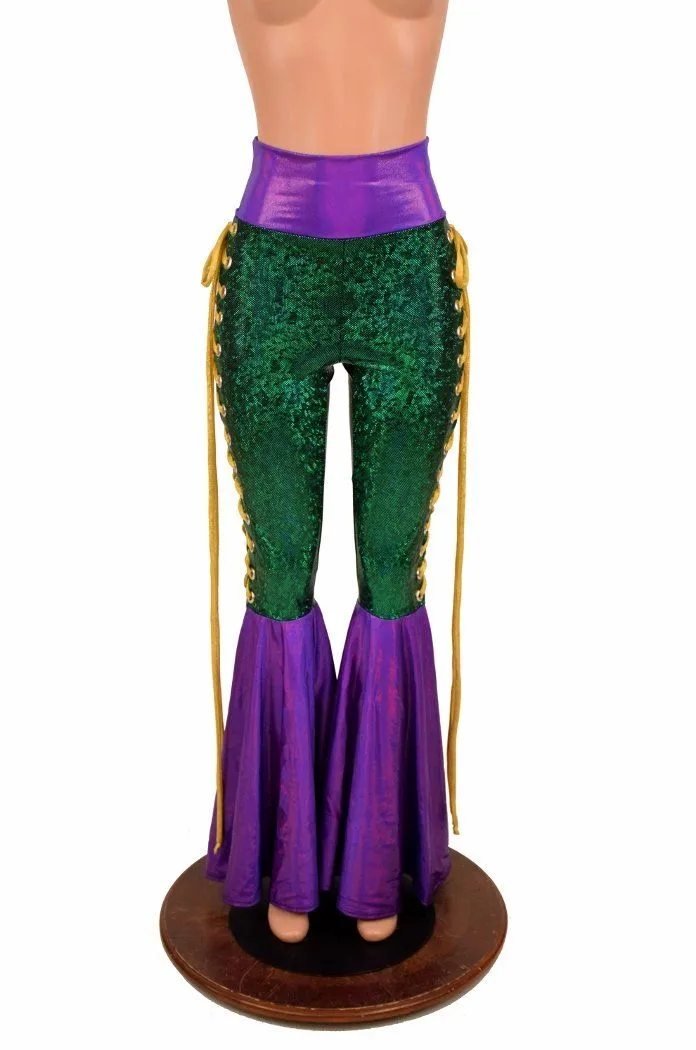 Mardi Gras 2PC Lace Up Top and Bell Bottom Pants Set