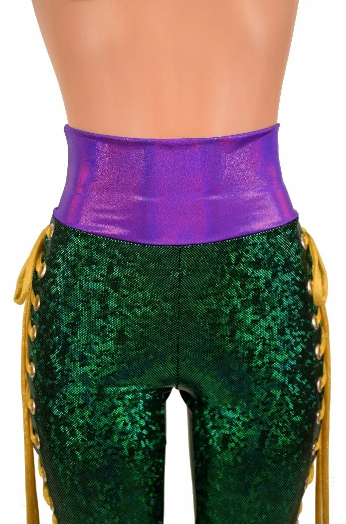 Mardi Gras 2PC Lace Up Top and Bell Bottom Pants Set