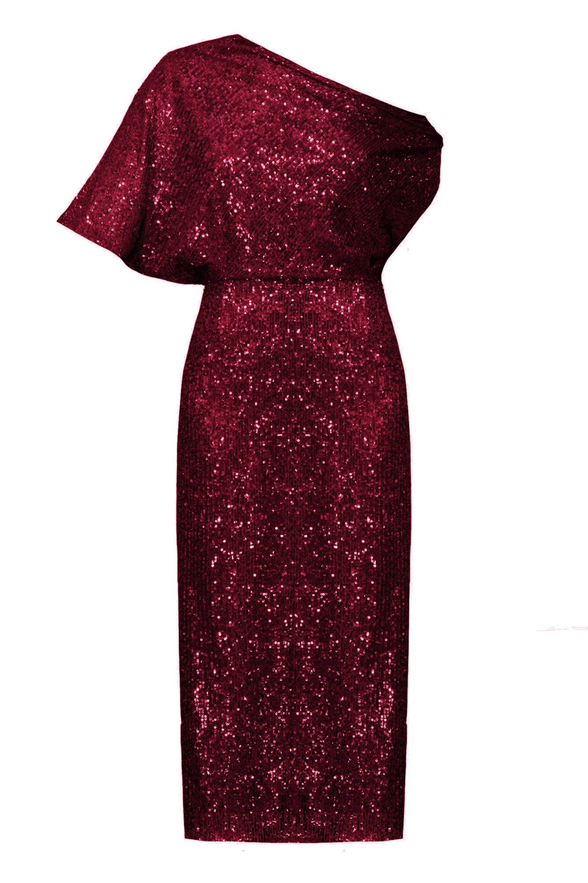 MARGO deep red sequin asymmetric cocktail dress