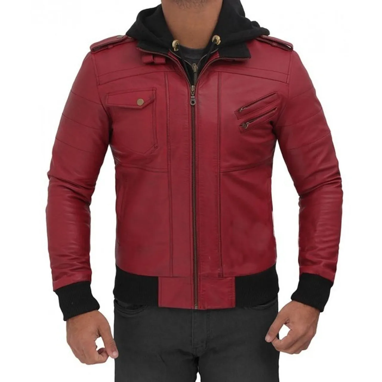 Maroon Hooded Bomber Jacket