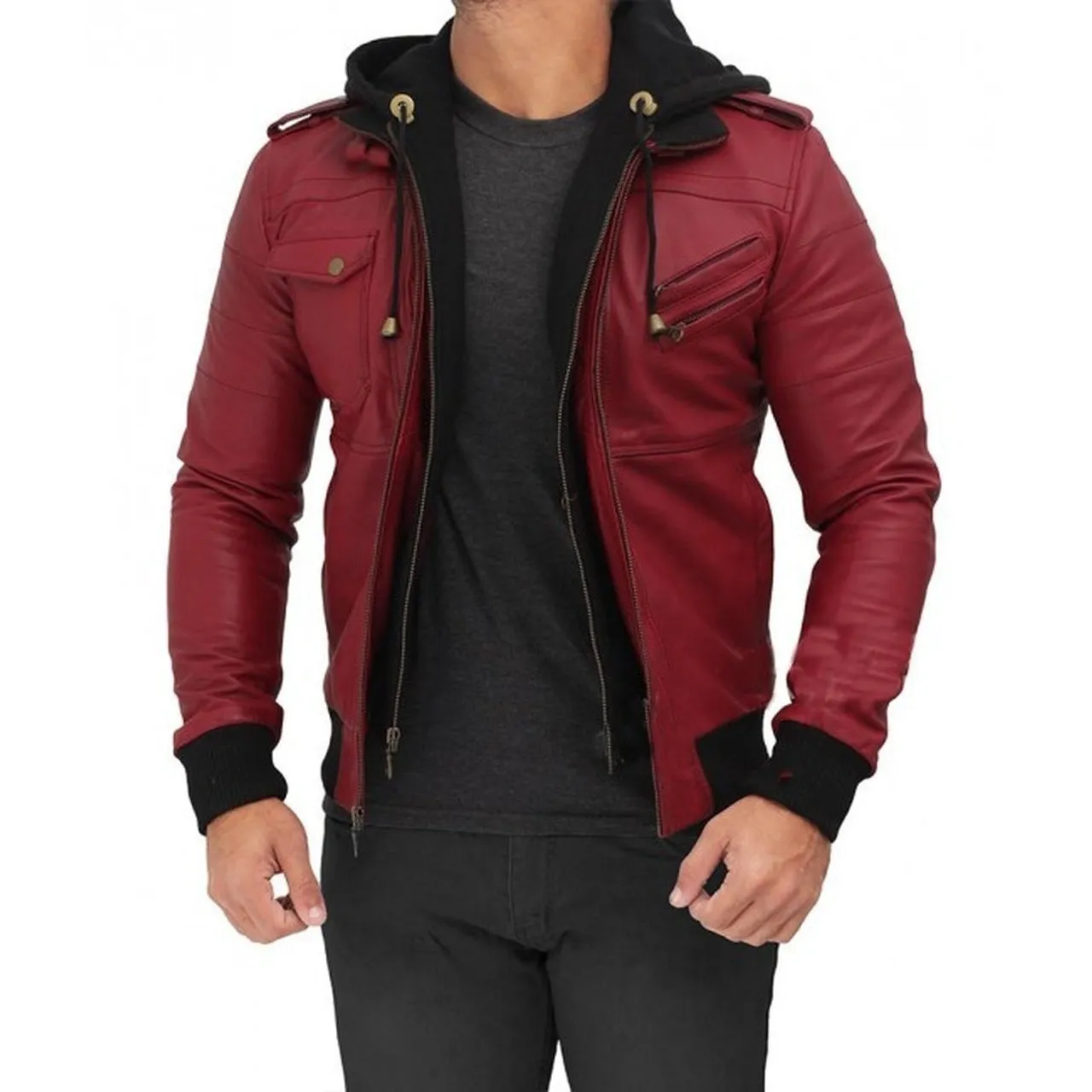 Maroon Hooded Bomber Jacket