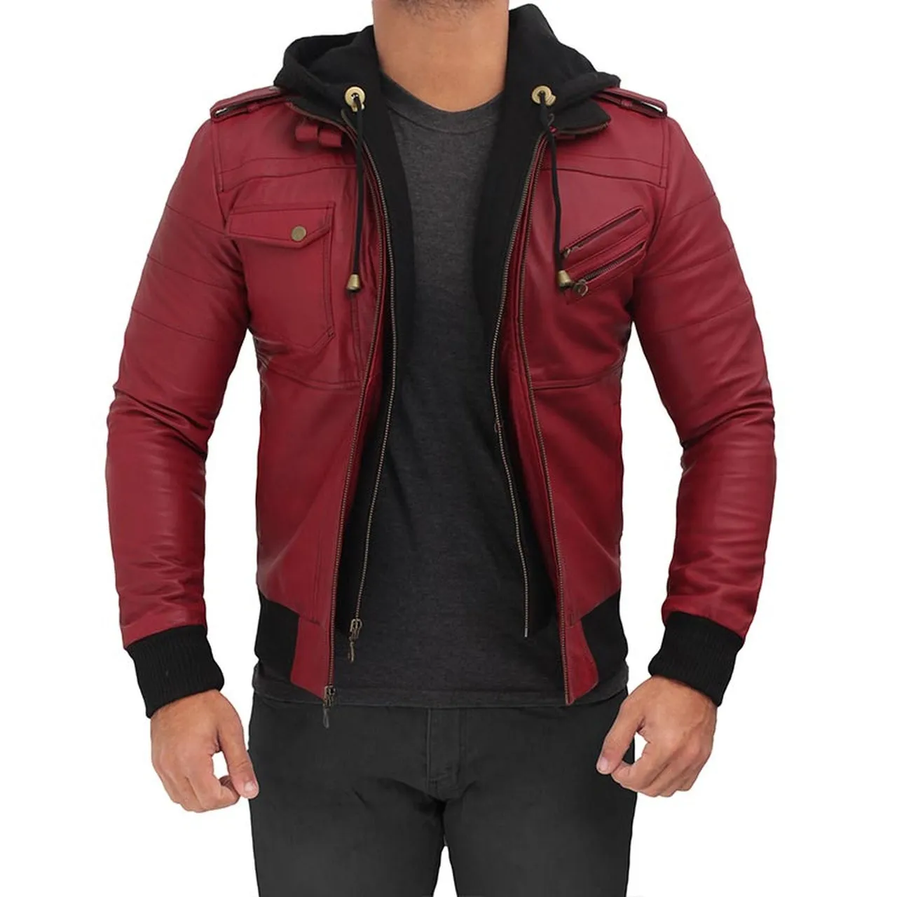 Maroon Hooded Bomber Jacket