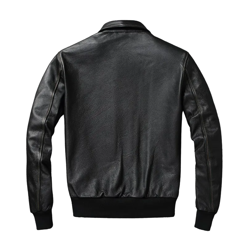 Mens A2 Flight Aviator Cowhide Leather Black Bomber Jacket