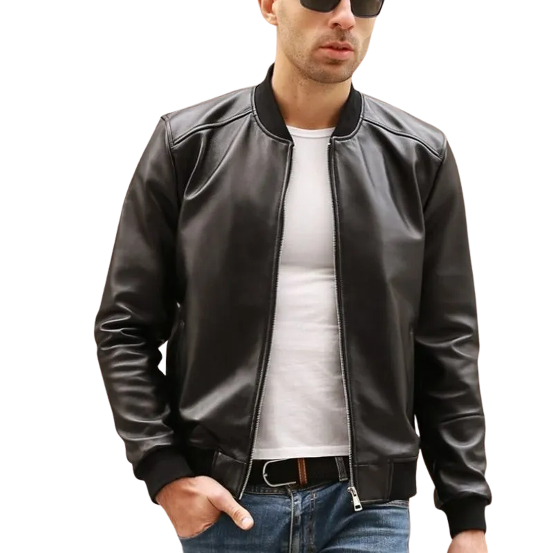 Mens Ace Genuine Real Leather Bomber Jacket