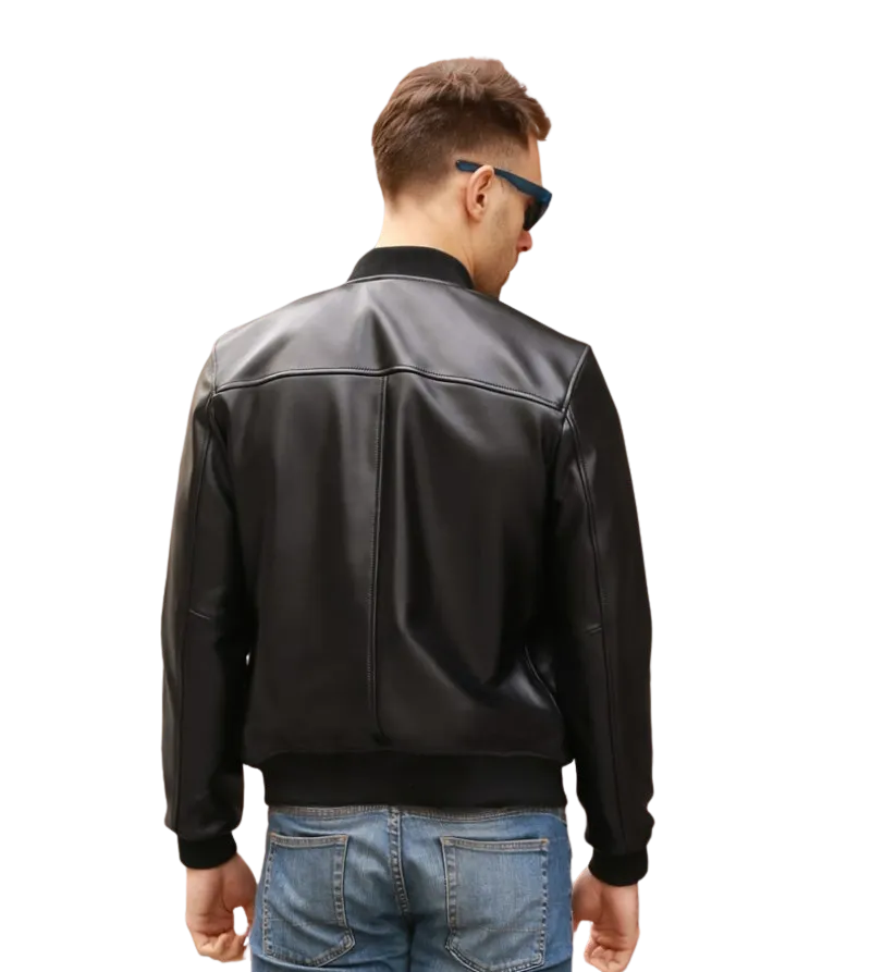 Mens Ace Genuine Real Leather Bomber Jacket