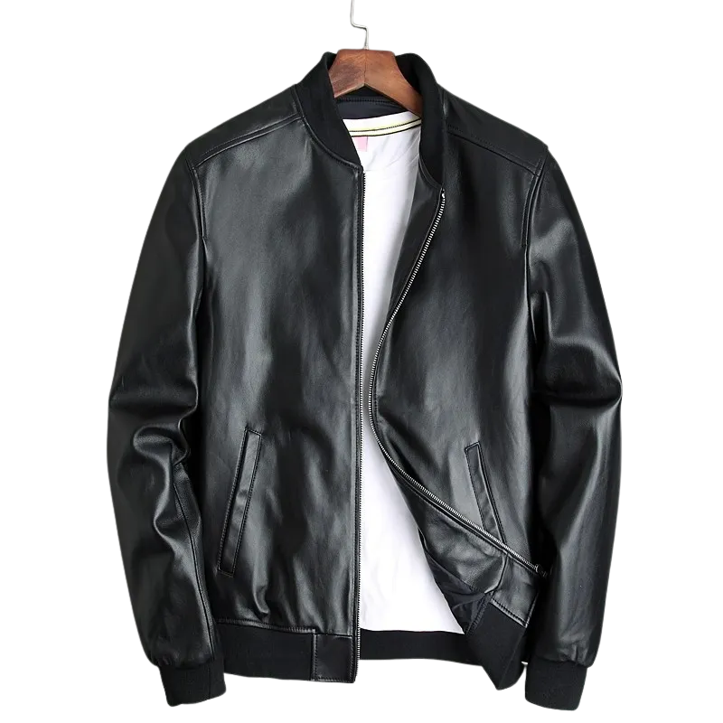 Mens Ace Genuine Real Leather Bomber Jacket