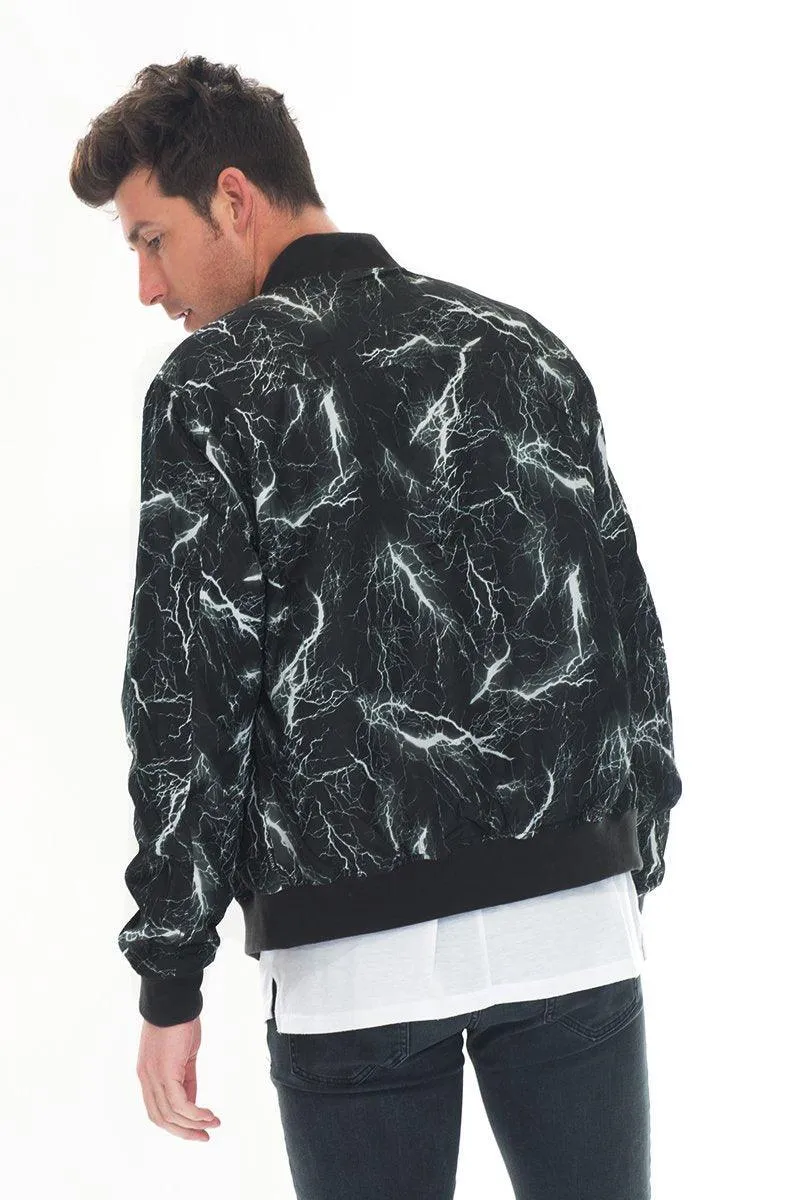 Mens Black Lightning Bolt Bomber Jacket