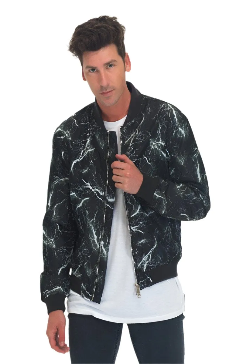 Mens Black Lightning Bolt Bomber Jacket