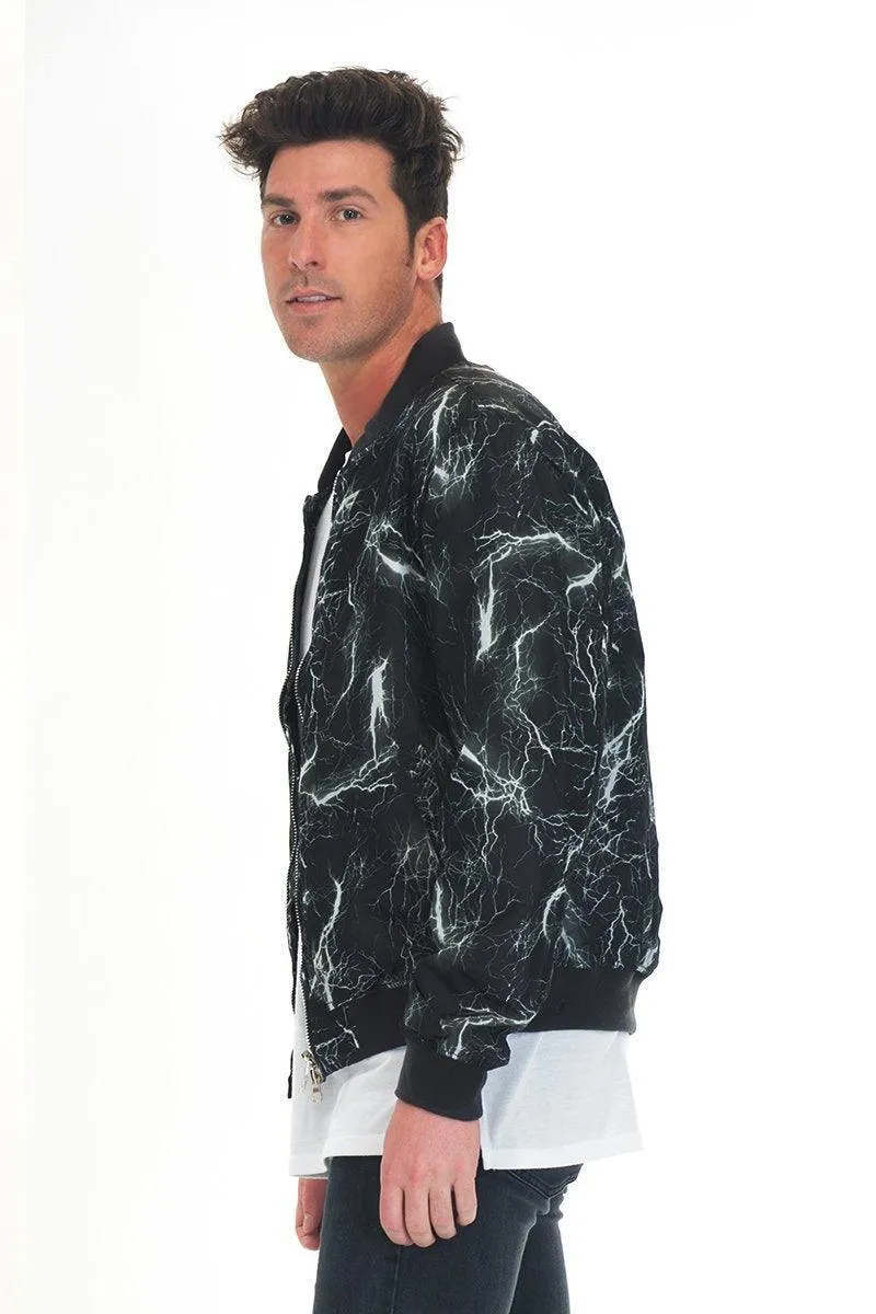 Mens Black Lightning Bolt Bomber Jacket