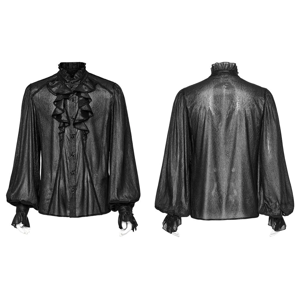 Men's Gothic Stand Collar Puff Sleeved Ruffled Shirt