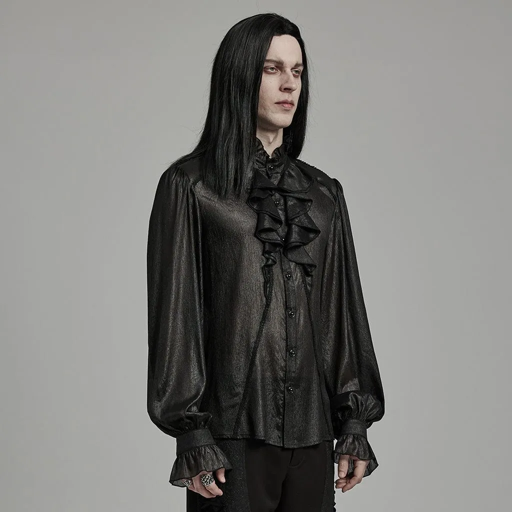 Men's Gothic Stand Collar Puff Sleeved Ruffled Shirt