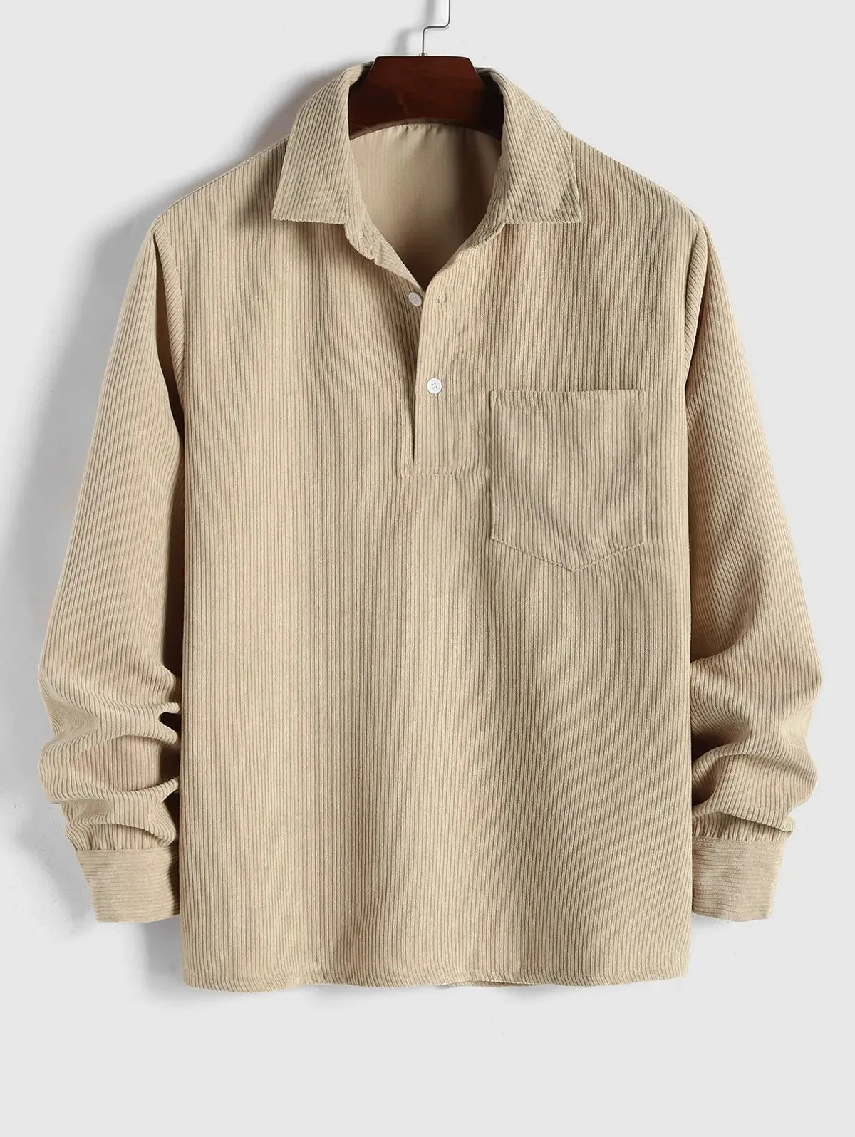 MENS HALF BUTTON CORDUROY LONG SLEEVES SHIRT