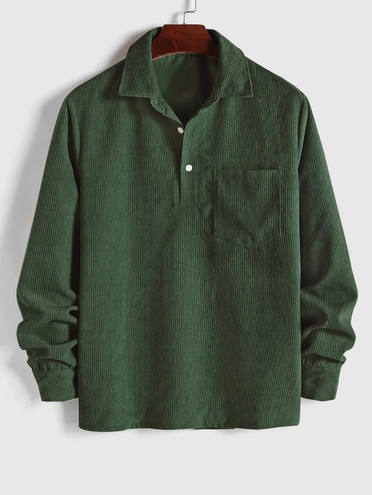 MENS HALF BUTTON CORDUROY LONG SLEEVES SHIRT