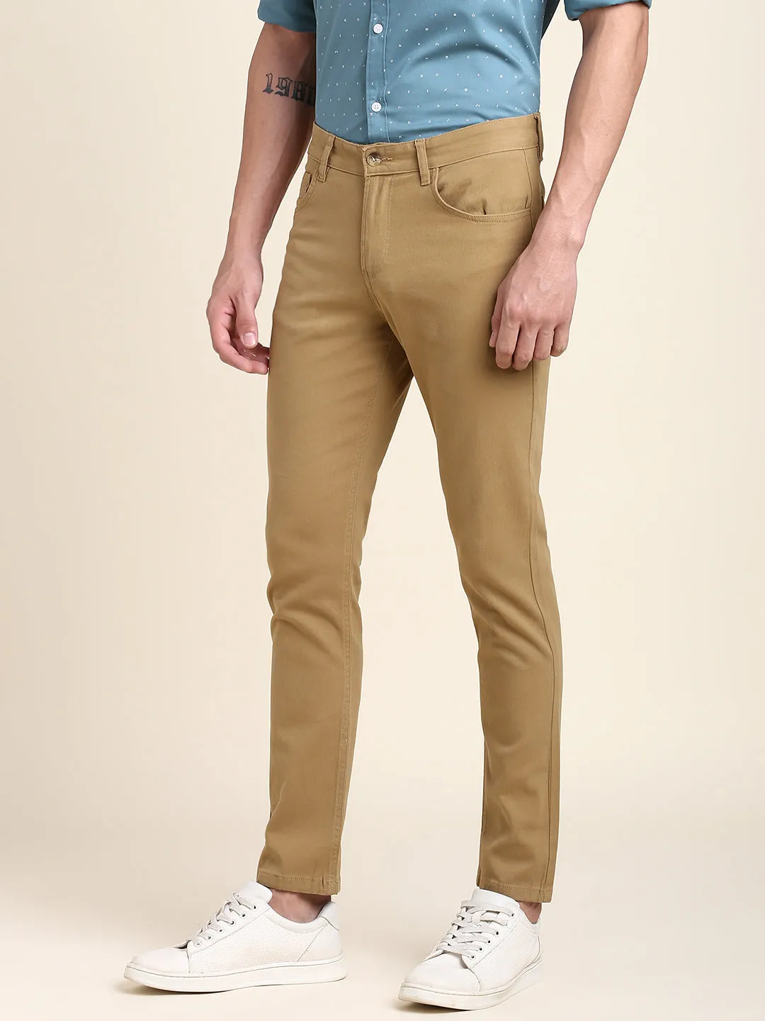 Men's Khaki Solid Chino