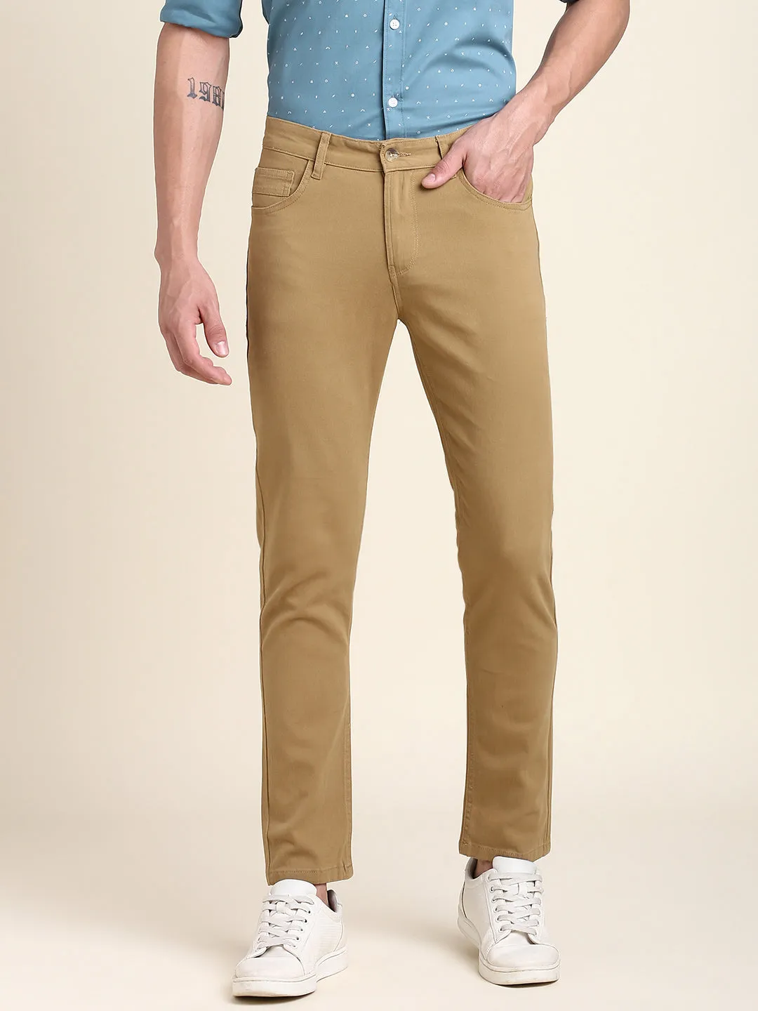 Men's Khaki Solid Chino