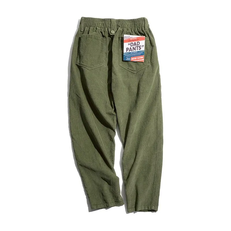 Men's Retro  Elastic Waist Corduroy Pants