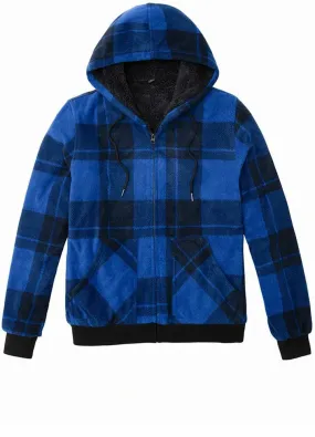 Men's Thick Sherpa Lined Checkered Plaid Hoodie Jacket,Warm Sweatshirt