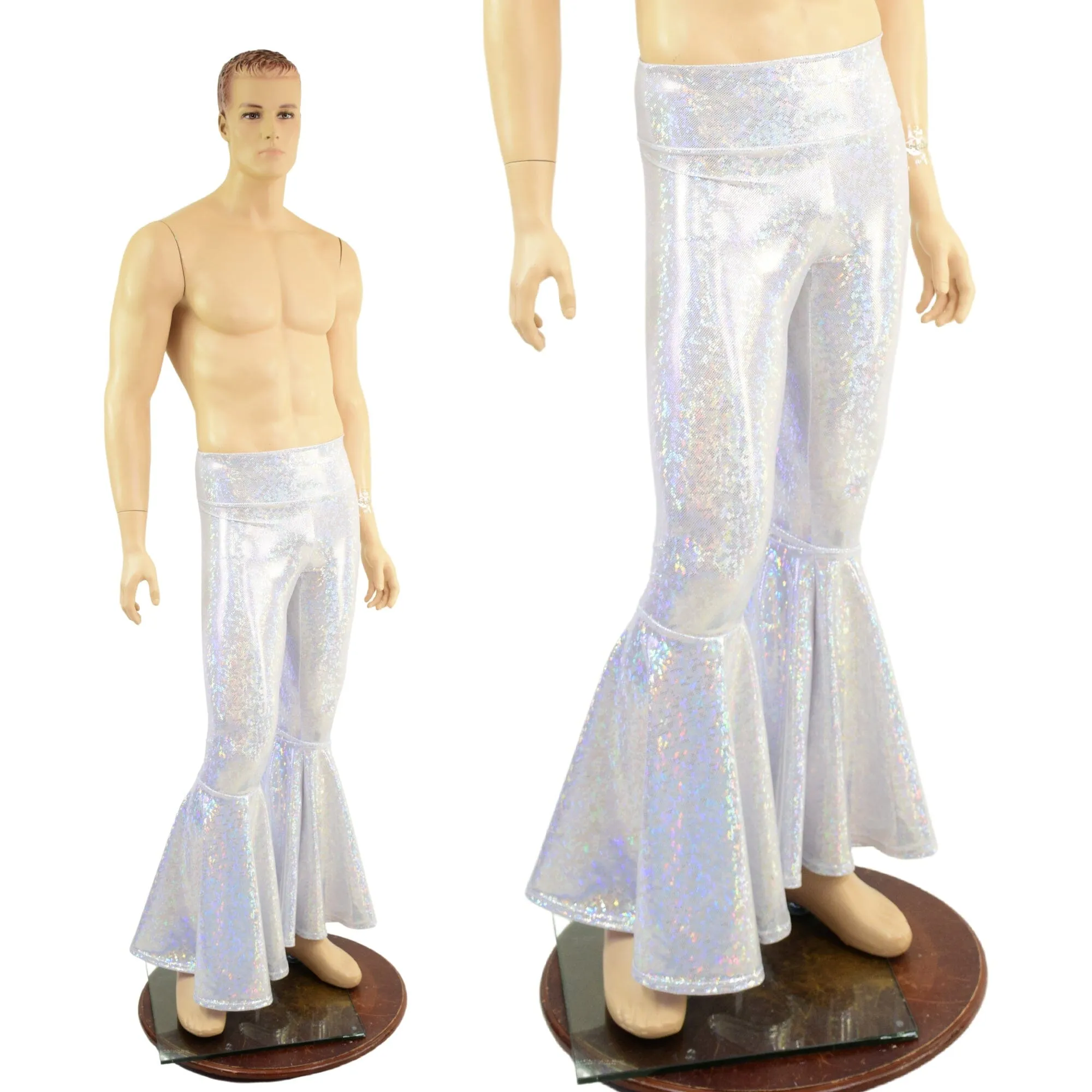 Mens White Kaleidoscope Bell Bottom Flares