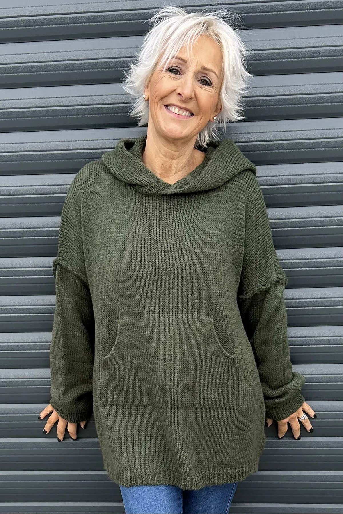 Minerva Hooded Knitted Jumper Khaki